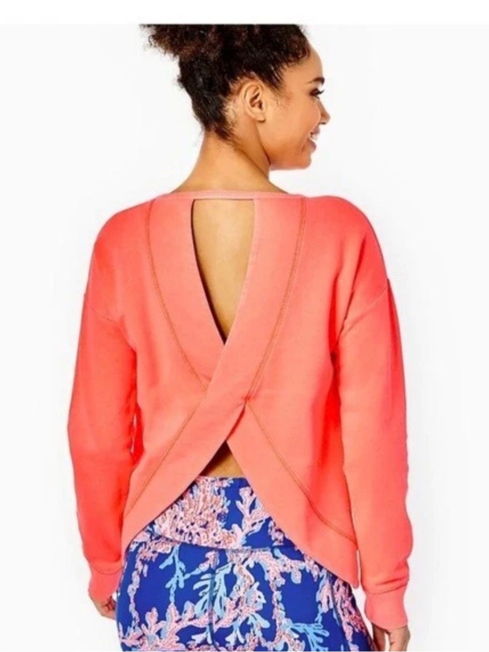 Lilly Pulitzer Luxletic Biscaya Criss Cross open Back Pullover Cayenne Coral